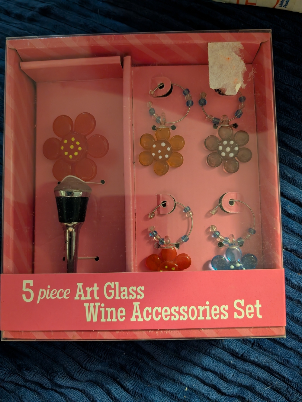 Boston Warehouse Floral Art Glass Wine Accessory Set in Pink and Multicolor